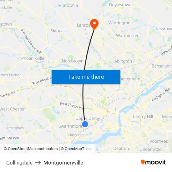 Collingdale to Montgomeryville map