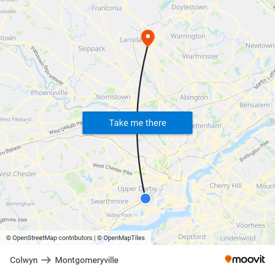 Colwyn to Montgomeryville map