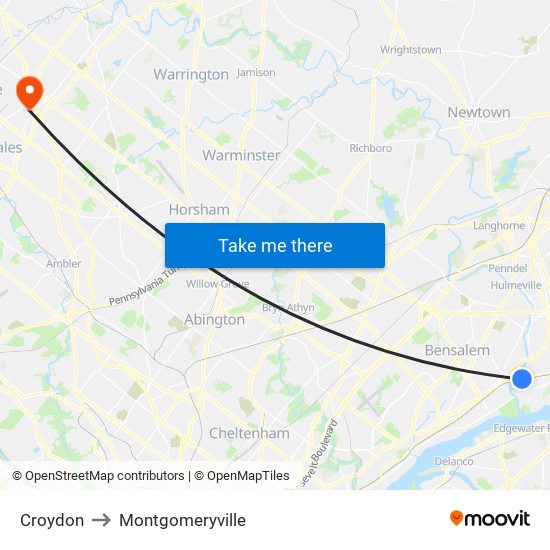 Croydon to Montgomeryville map