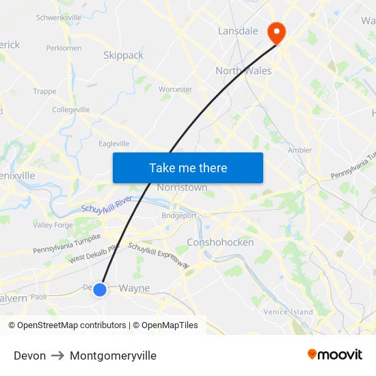 Devon to Montgomeryville map