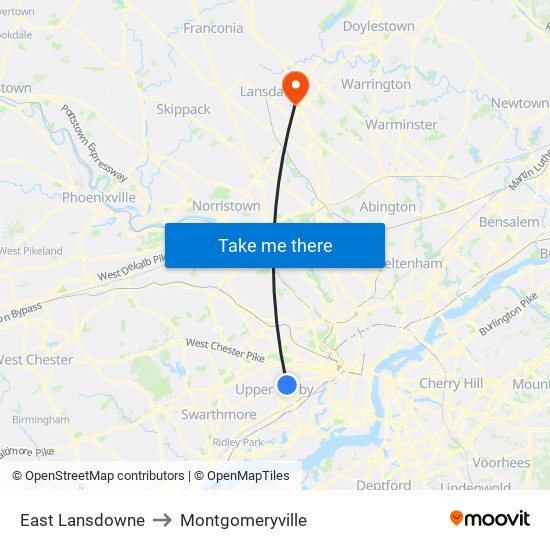 East Lansdowne to Montgomeryville map