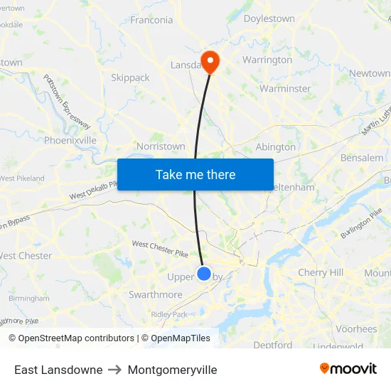 East Lansdowne to Montgomeryville map