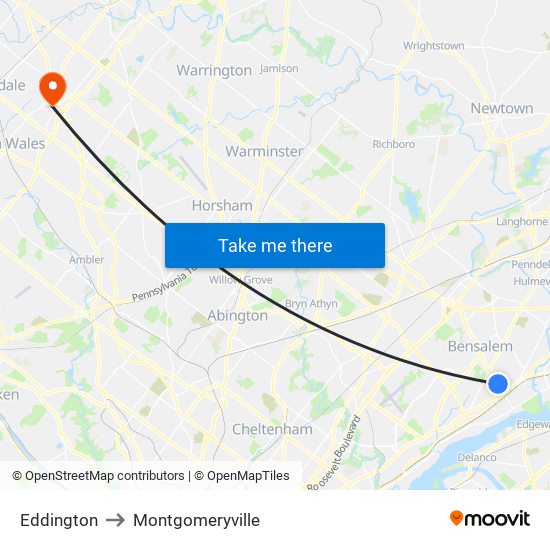 Eddington to Montgomeryville map