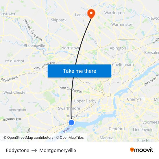 Eddystone to Montgomeryville map