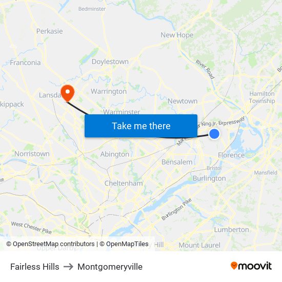 Fairless Hills to Montgomeryville map