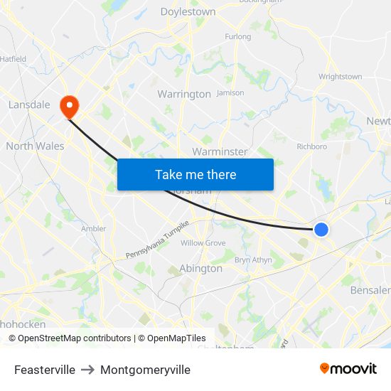 Feasterville to Montgomeryville map