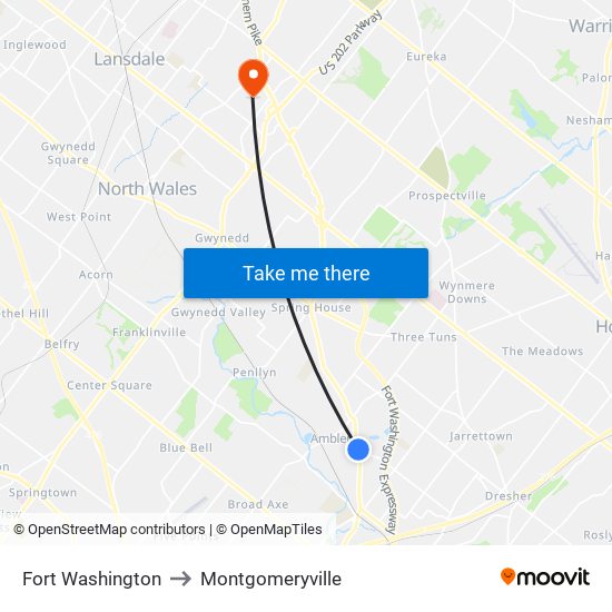 Fort Washington to Montgomeryville map