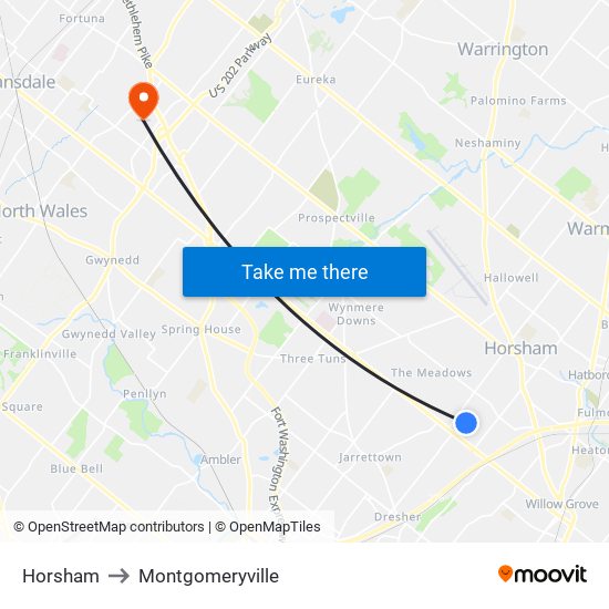 Horsham to Montgomeryville map