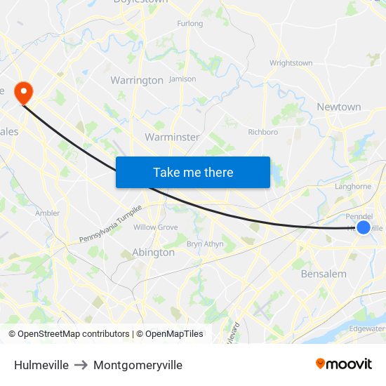 Hulmeville to Montgomeryville map