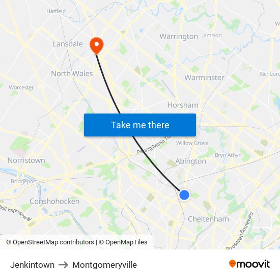 Jenkintown to Montgomeryville map