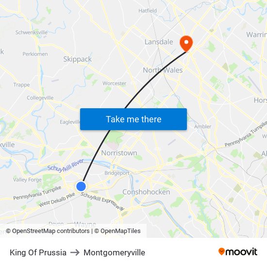 King Of Prussia to Montgomeryville map