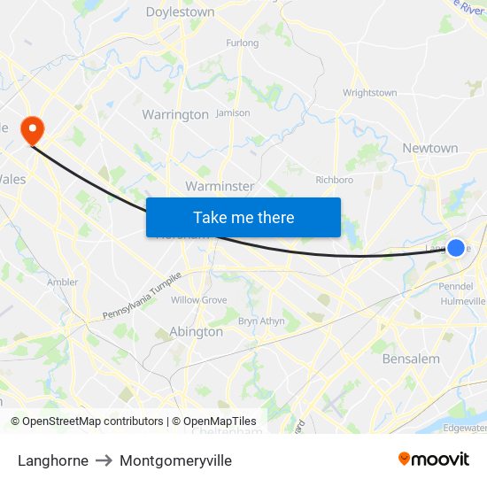 Langhorne to Montgomeryville map