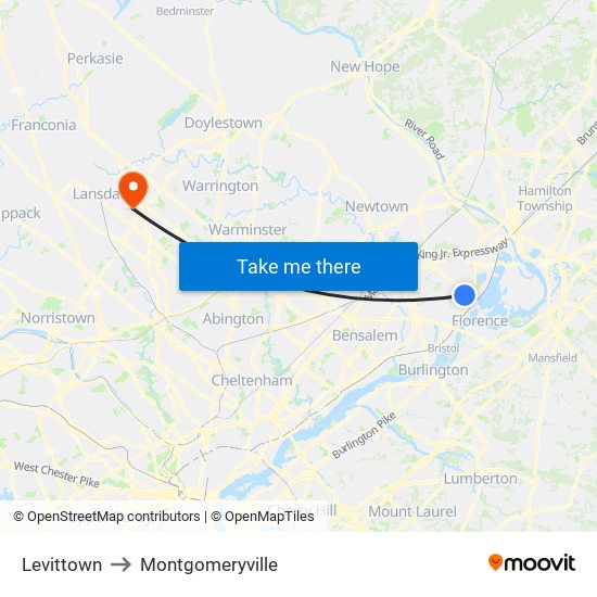 Levittown to Montgomeryville map