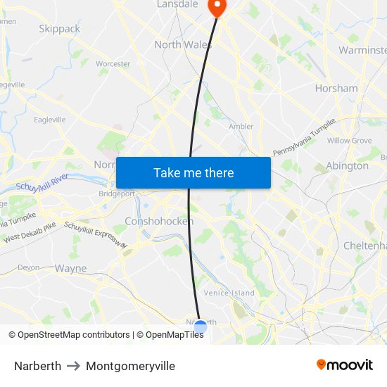 Narberth to Montgomeryville map