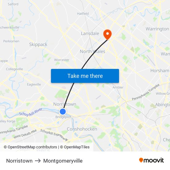Norristown to Montgomeryville map