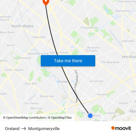 Oreland to Montgomeryville map