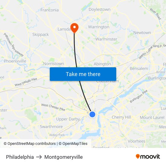 Philadelphia to Montgomeryville map