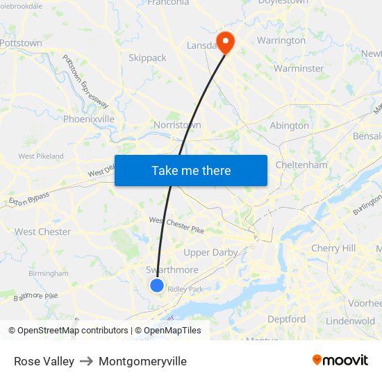 Rose Valley to Montgomeryville map