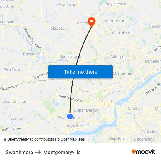 Swarthmore to Montgomeryville map