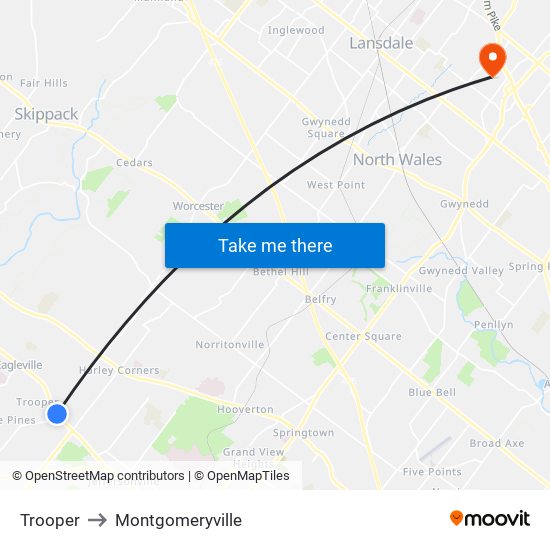 Trooper to Montgomeryville map