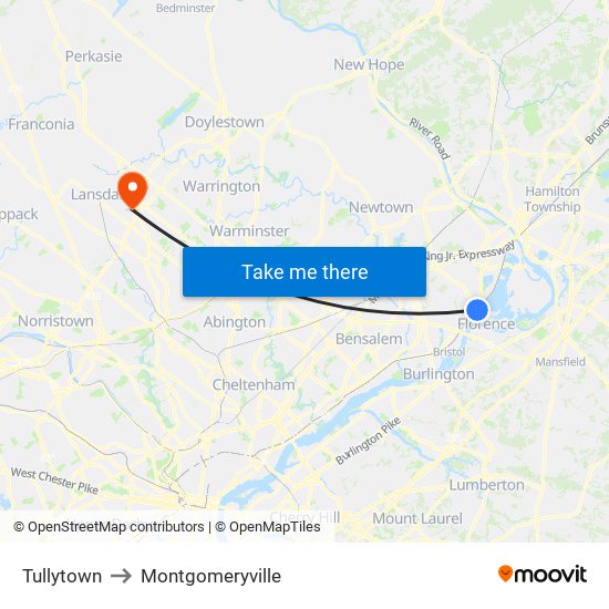 Tullytown to Montgomeryville map