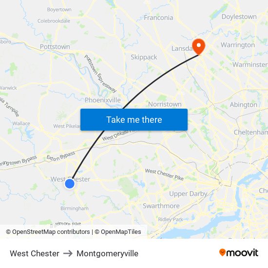 West Chester to Montgomeryville map