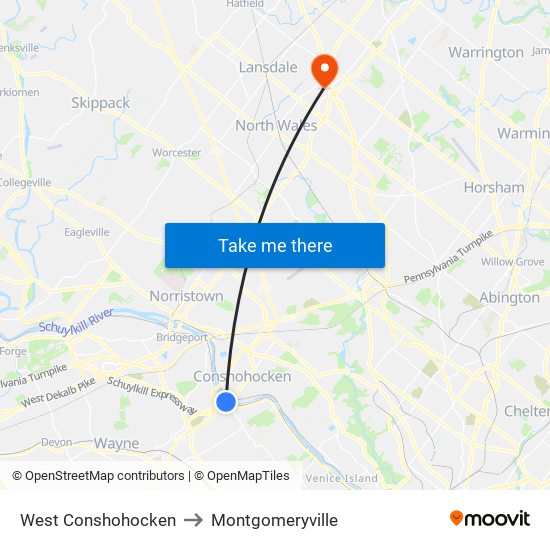 West Conshohocken to Montgomeryville map