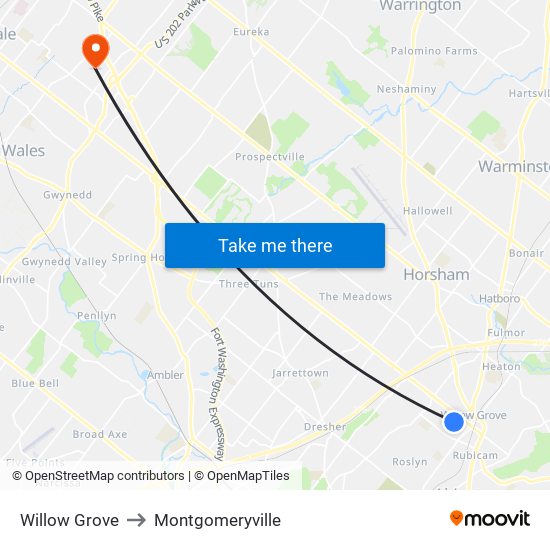 Willow Grove to Montgomeryville map