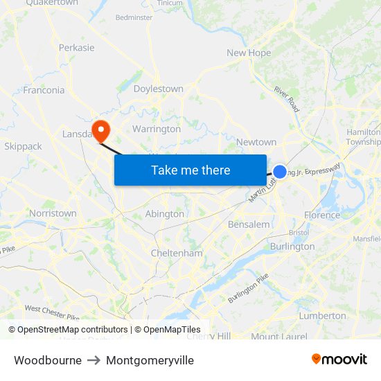 Woodbourne to Montgomeryville map