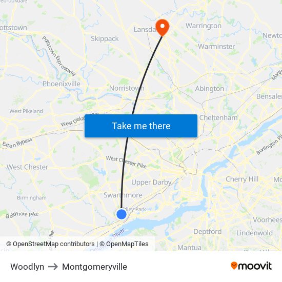Woodlyn to Montgomeryville map