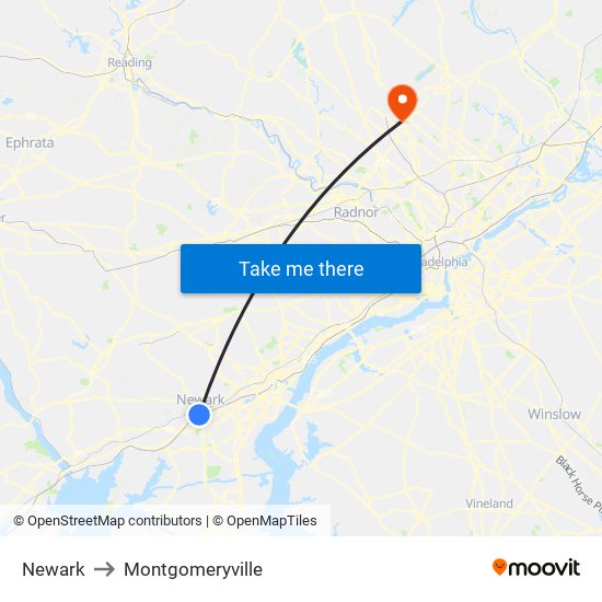 Newark to Montgomeryville map