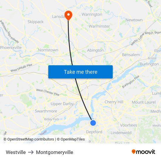Westville to Montgomeryville map