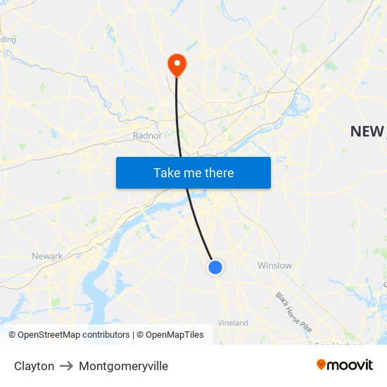Clayton to Montgomeryville map