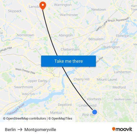 Berlin to Montgomeryville map