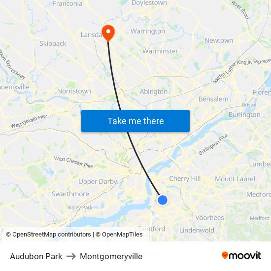 Audubon Park to Montgomeryville map
