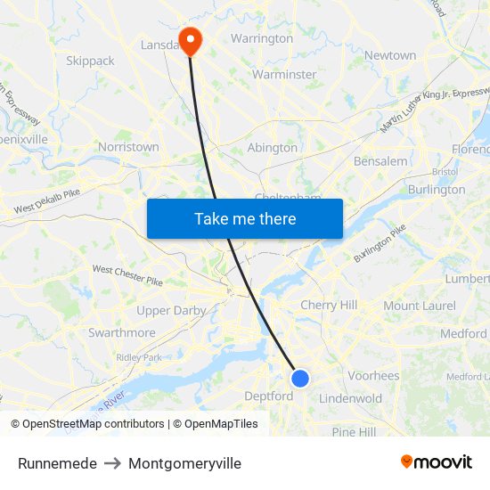 Runnemede to Montgomeryville map