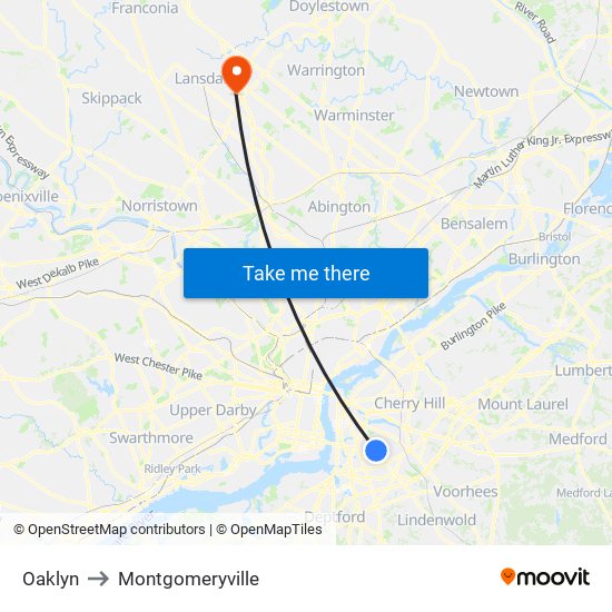 Oaklyn to Montgomeryville map