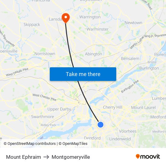 Mount Ephraim to Montgomeryville map