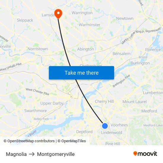 Magnolia to Montgomeryville map