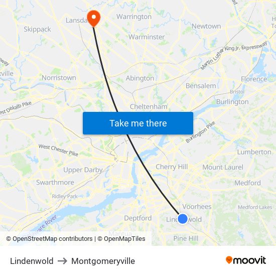 Lindenwold to Montgomeryville map