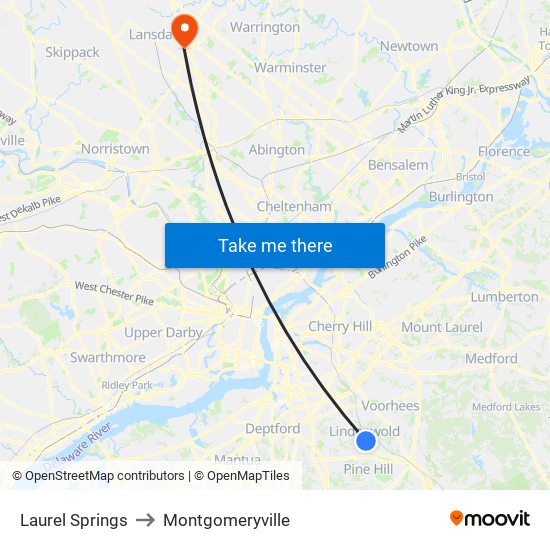 Laurel Springs to Montgomeryville map