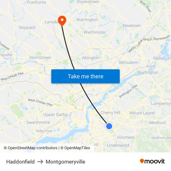 Haddonfield to Montgomeryville map