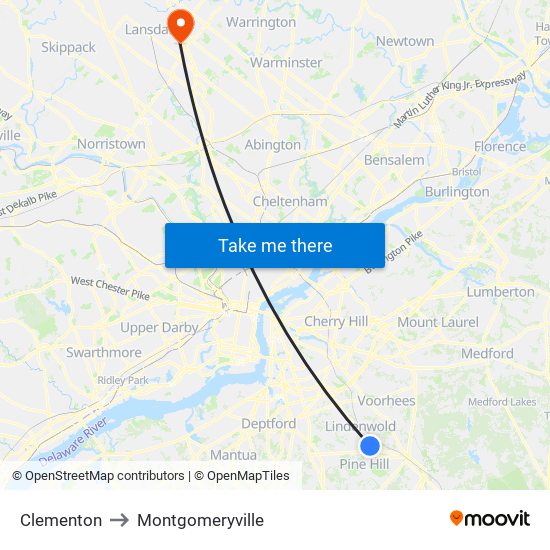 Clementon to Montgomeryville map