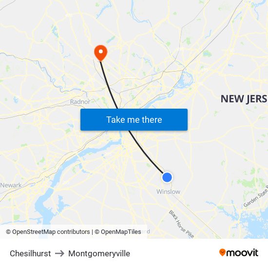 Chesilhurst to Montgomeryville map