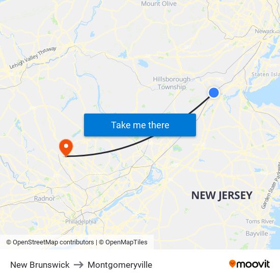 New Brunswick to Montgomeryville map