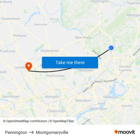 Pennington to Montgomeryville map