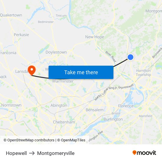 Hopewell to Montgomeryville map