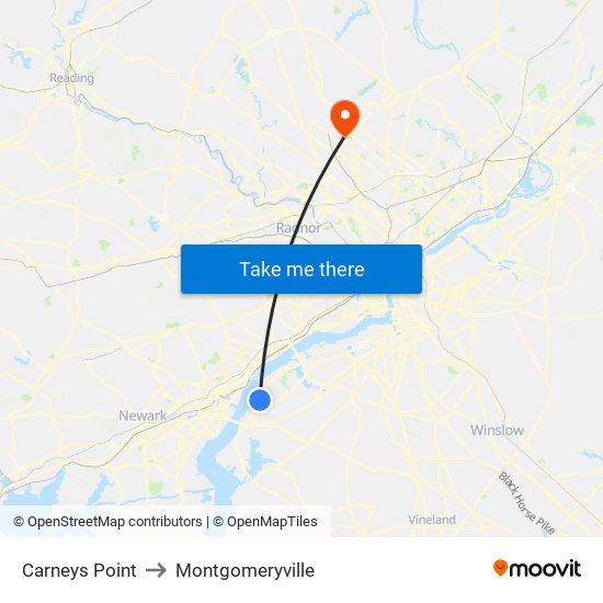 Carneys Point to Montgomeryville map