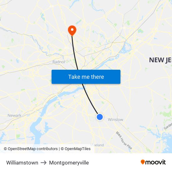 Williamstown to Montgomeryville map