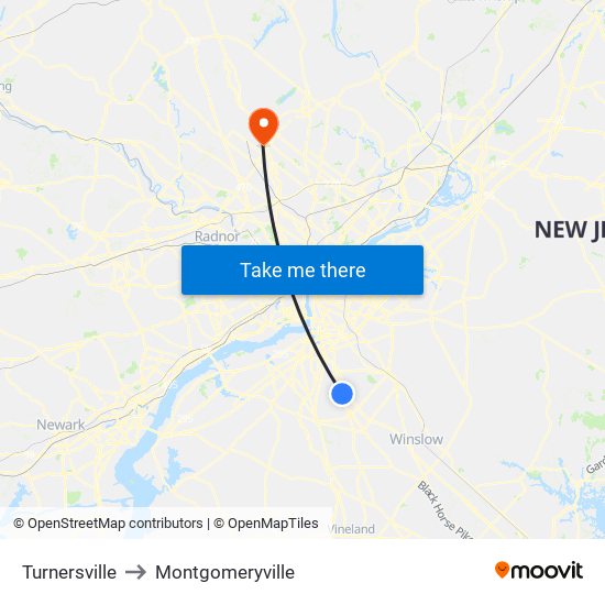 Turnersville to Montgomeryville map